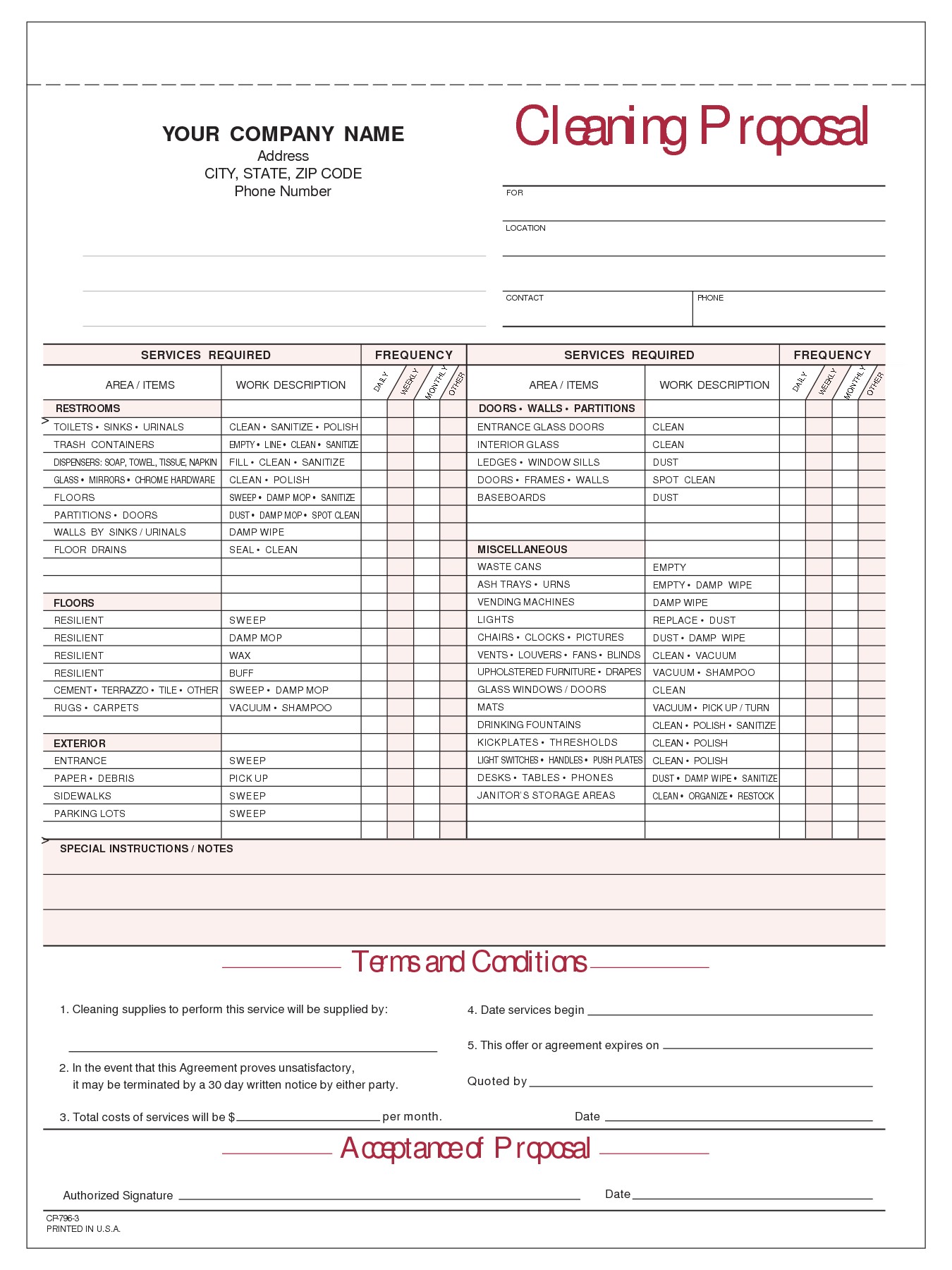free printable sample janitorial bid quote template forms