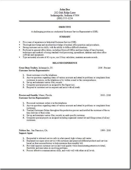 Free Customer Service Resume Templates Customer Service Resume Occupational Examples Samples