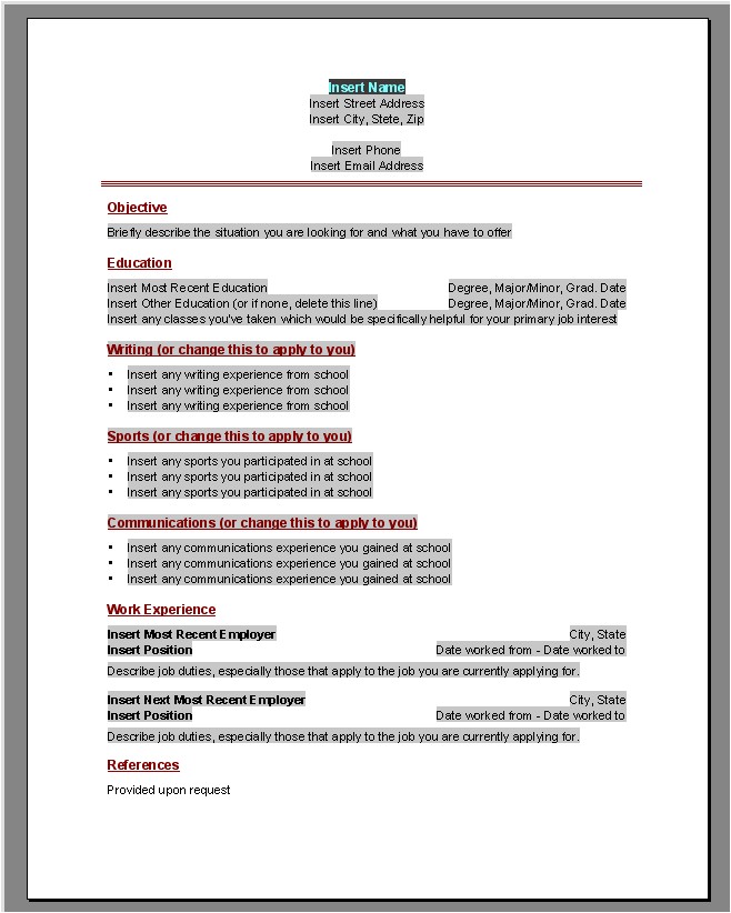 free resume templates microsoft word 2010