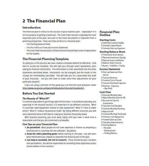 financial business plan word