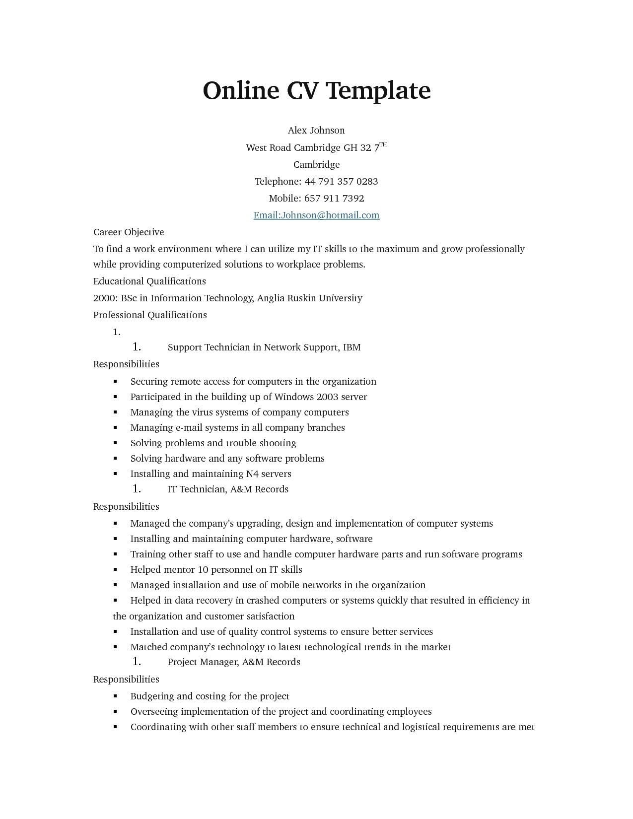 online resume templates