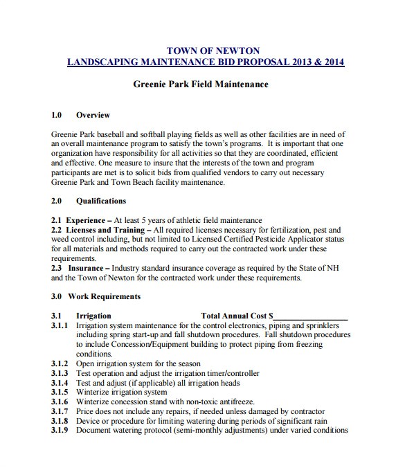 Free Landscape Proposal Template Bid Proposal Templates 19 Free Word Excel Pdf