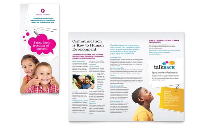 speech therapy education tri fold brochure template design md0292301