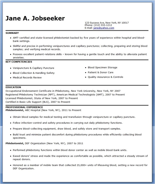 Free Phlebotomist Resume Templates Phlebotomist Resume Sample Free Resume Downloads