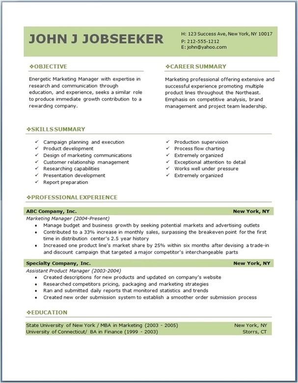 free professional resume templates download