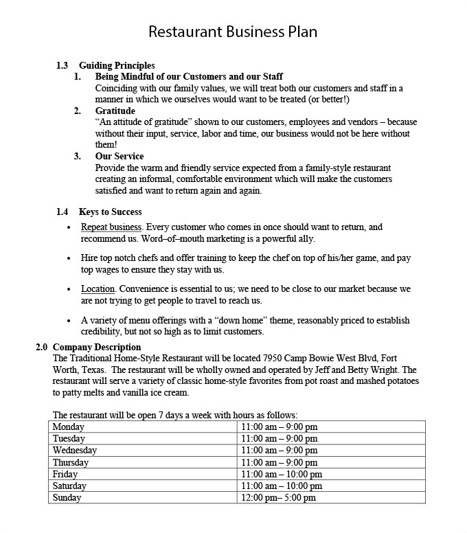 Free Restaurant Business Plan Template Word Restaurant Business Plan Template 10 Free Word Pdf