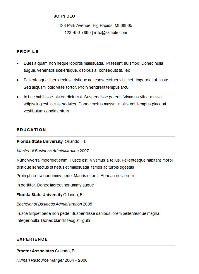 Free Resume format Template 1 Free Resume format Template 70 Basic Resume Templates Pdf Doc Psd Free