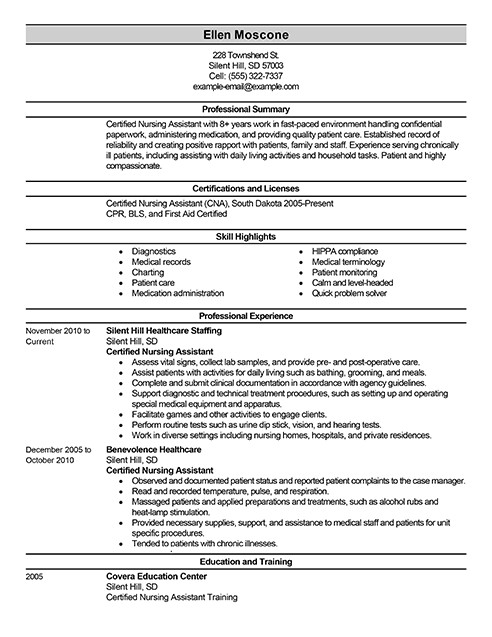 c n a resume sample