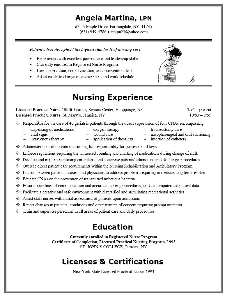 licensed practical nurse lpn resume sample