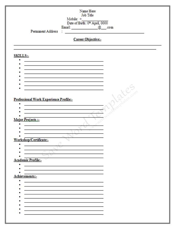 free printable fill in the blank resume templates 16
