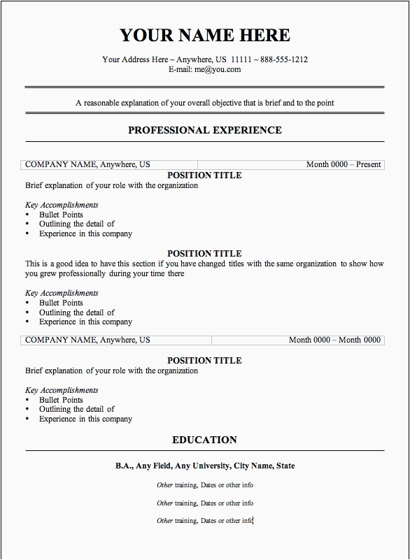 sample resume templates free resume