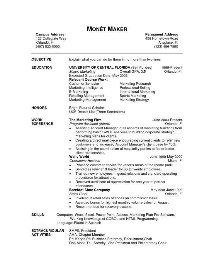 sorority resume sample
