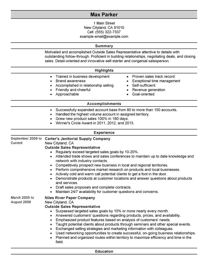 outside sales resume template