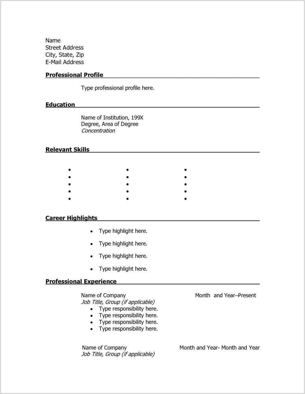 10725 free resume templates printable