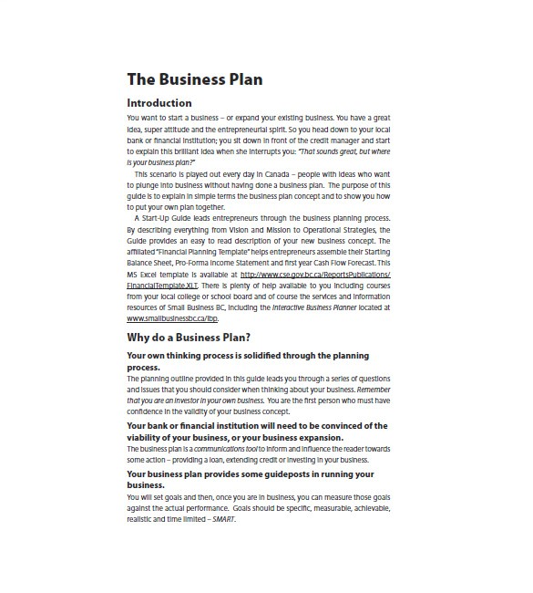 startup business plan word