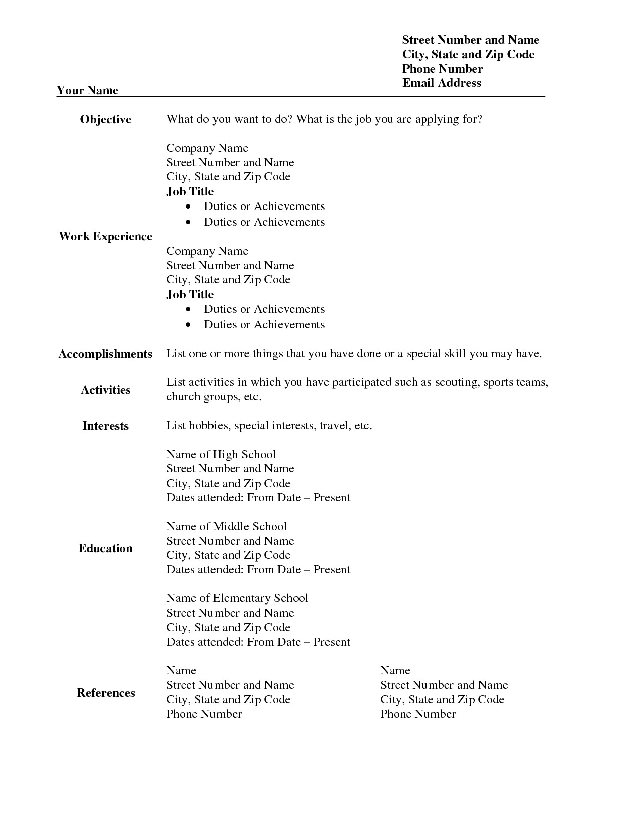 printable basic resume templates