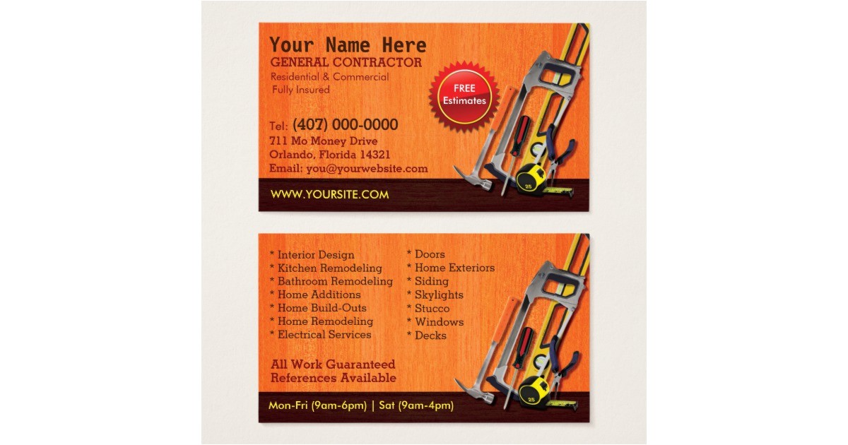 general contractor handyman business card template 240148690636881983
