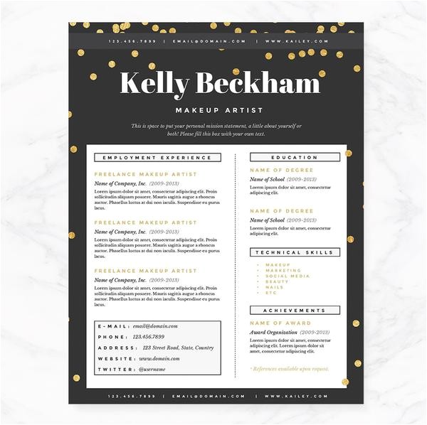 sparkling gold resume cover letter references template package