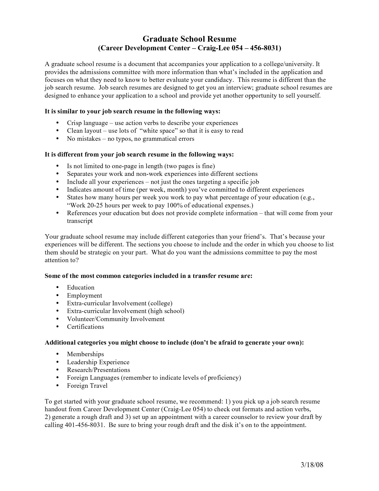 resume for graduate school template