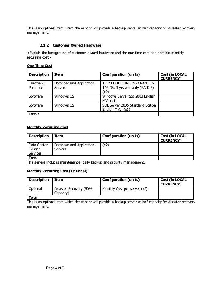 sample document on hardware software proposal