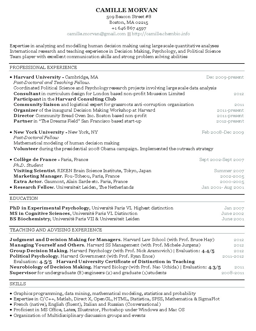 harvard law school resume