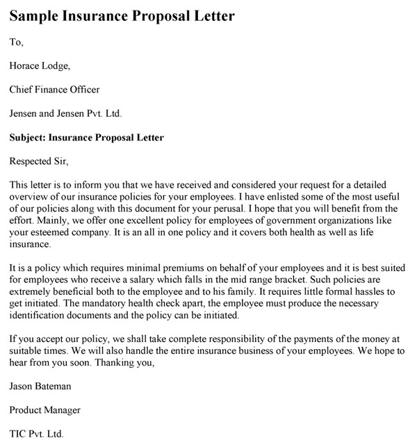 insurance proposal letter