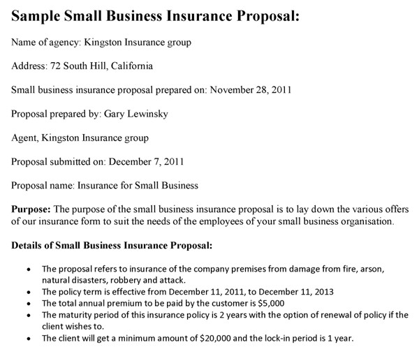 small business insurance proposal template