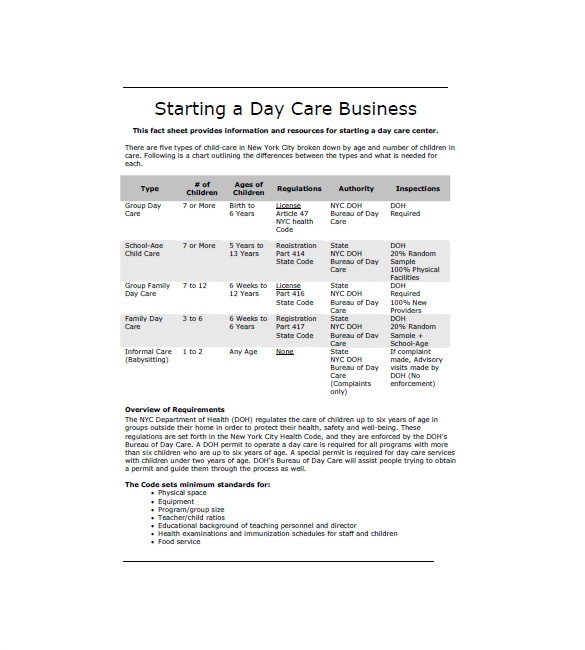 free home daycare business plan sample