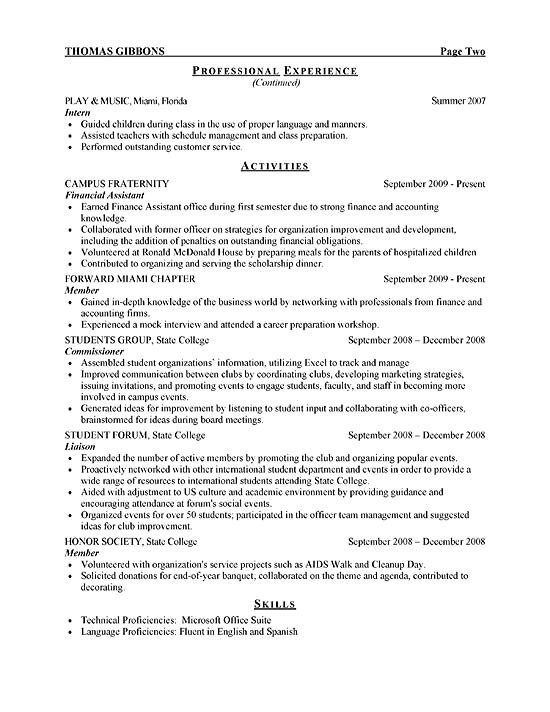 how to write intern experience in resume