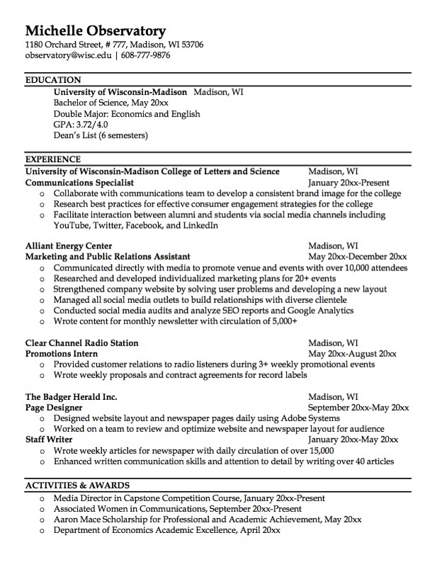 resume for promotion sample