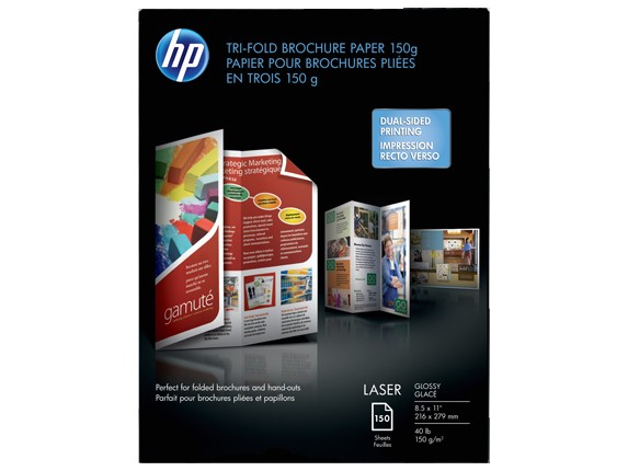 hp laser glossy tri fold brochure paper 150 gsm 150 sht letter 85 x 11 in