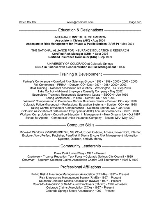 insurance manager resume example