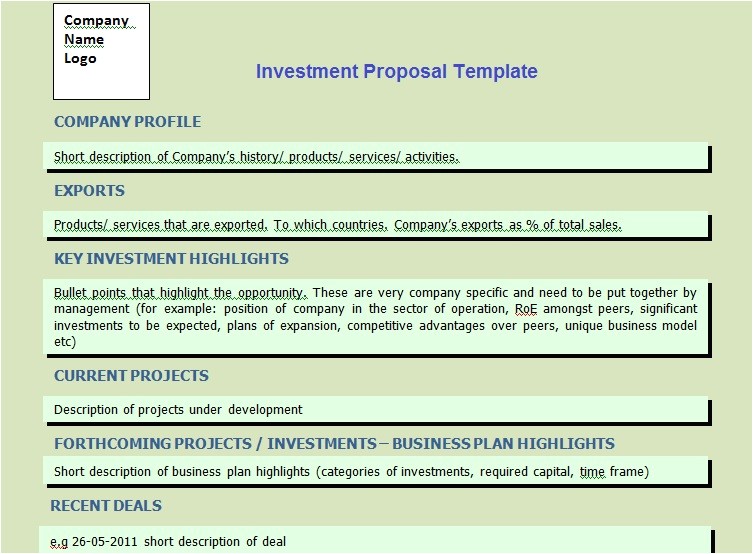 professional investment proposal template