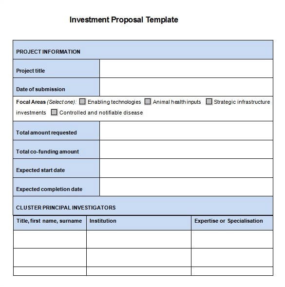 investment proposal template sample
