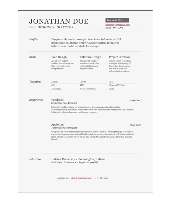 resume templates for pages