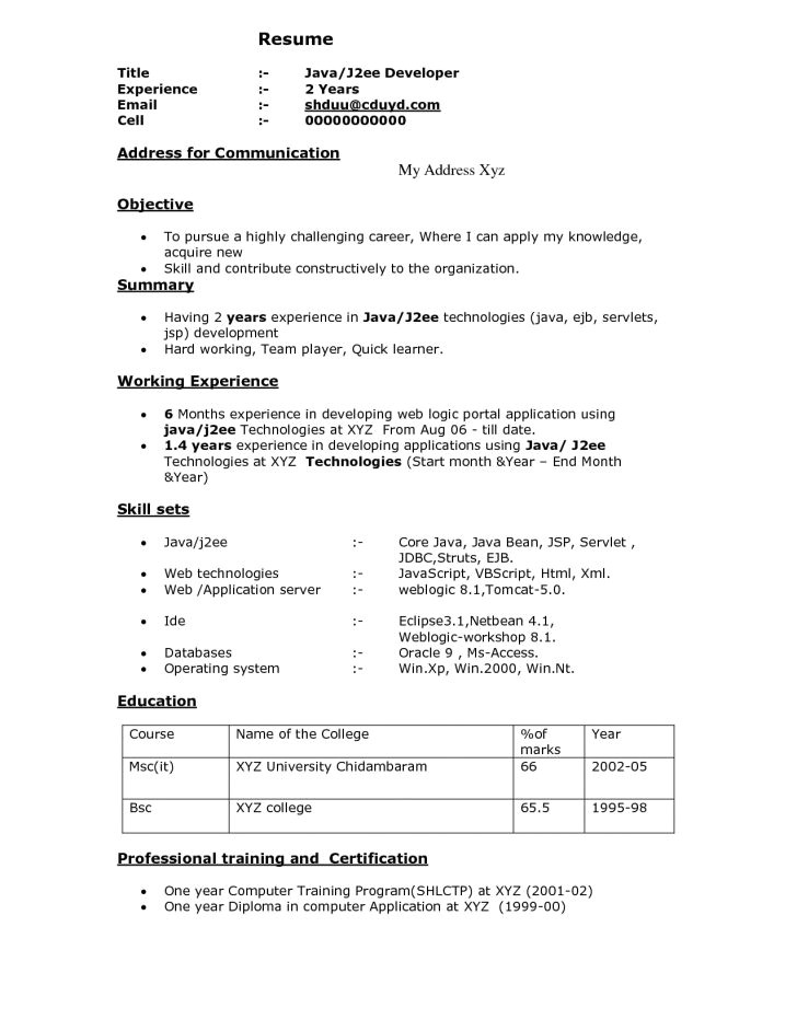 Java Sample Resume 4 Years Experience Java 4 Years Experience Resume Resume Ideas