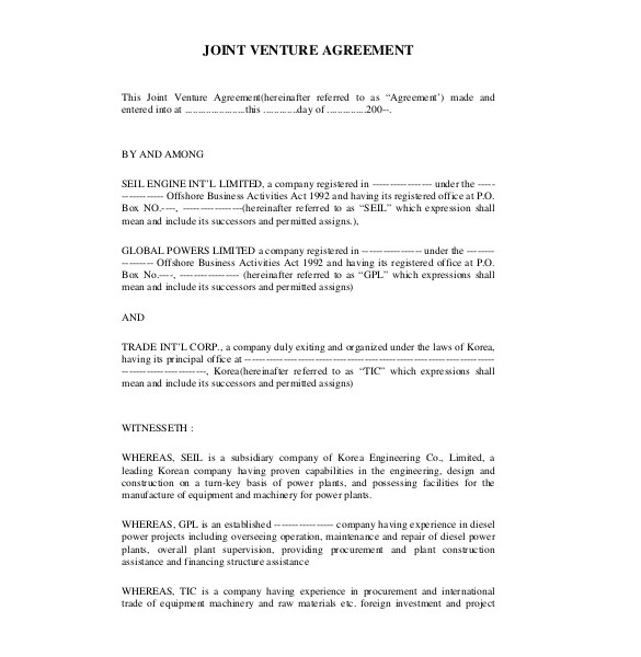 sample joint venture agreement