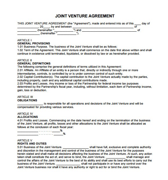 sample joint venture agreement
