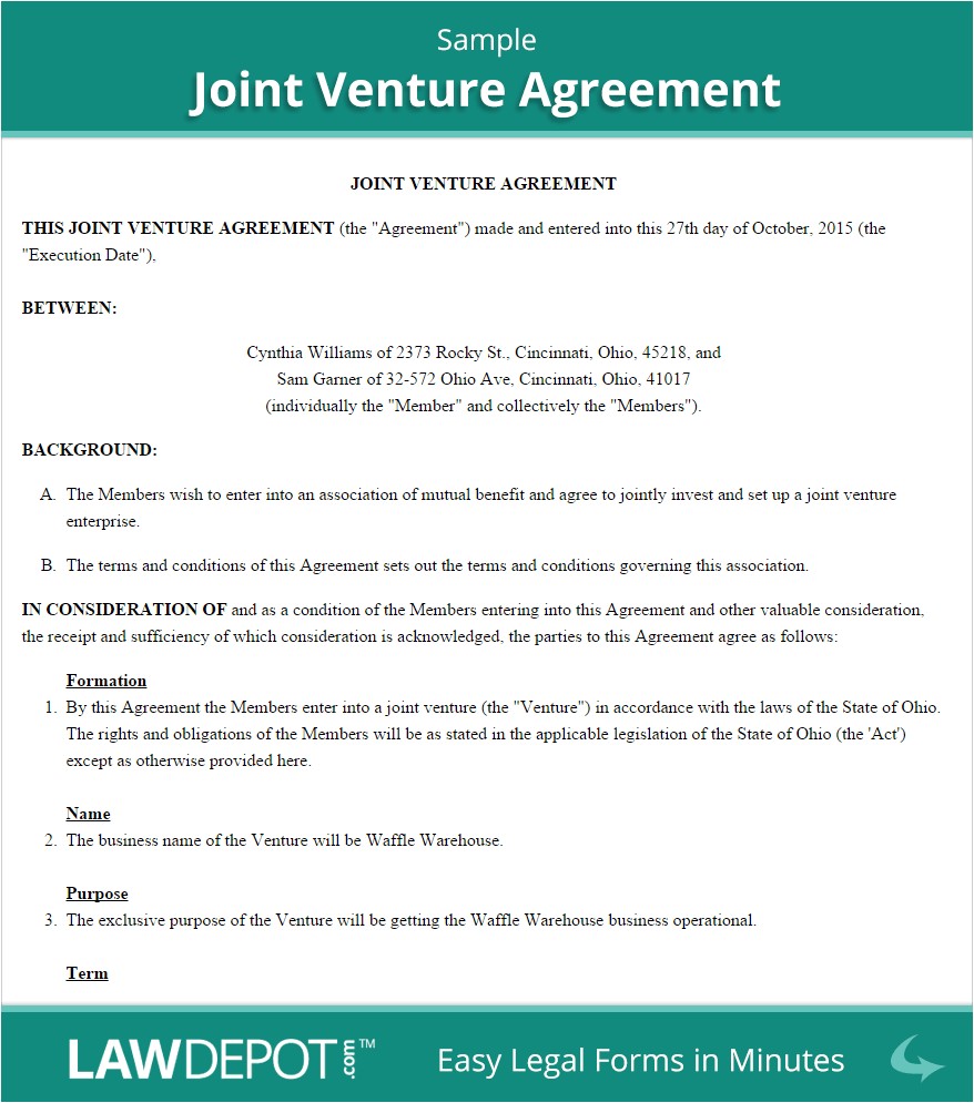 Joint Venture Business Plan Template Joint Venture Agreement Free Joint Venture forms Us