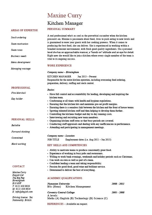 Kitchen Supervisor Resume Sample Kitchen Manager Resume Example Sample Cooking Food