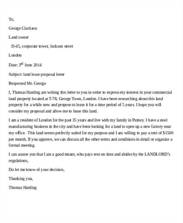 Land Proposal Template 10 Sample Lease Proposal Letters Pdf Pages Sample