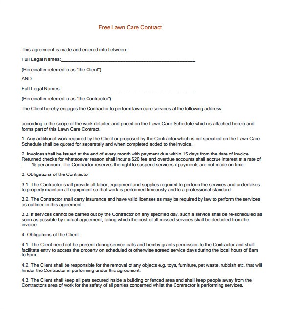 lawn service contract template