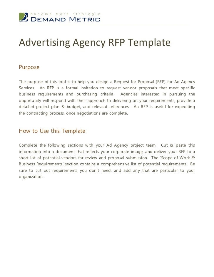 Marketing Agency Proposal Template Advertising Agency Rfp Template