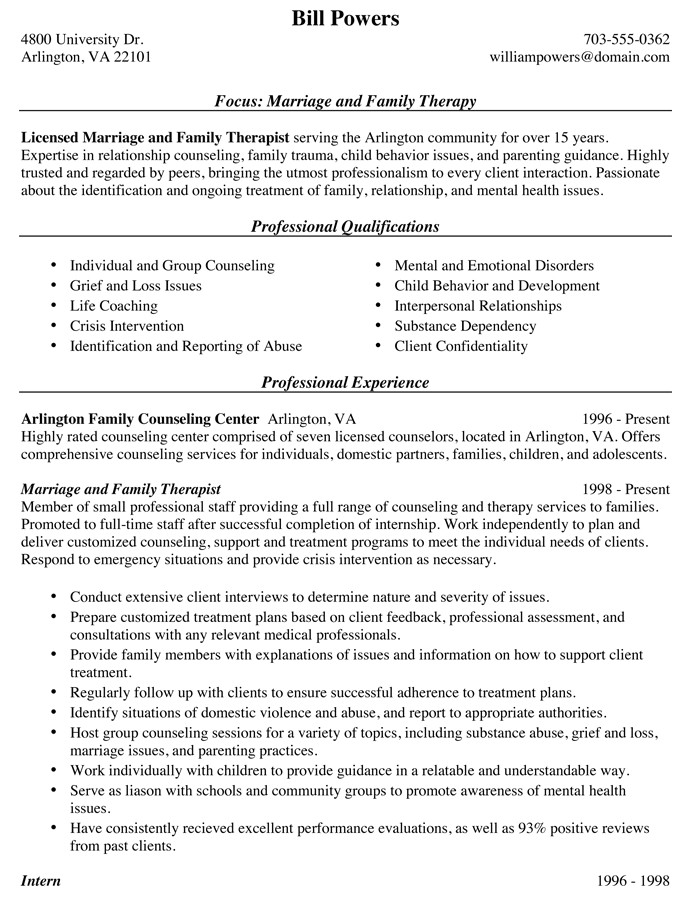 Marriage and Family therapist Resume Sample Work Context 21 1013 00