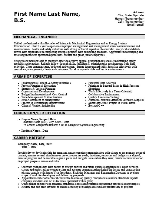 Mechanical Engineer Resume Sample Mechanical Resume Samples Best Resume Gallery