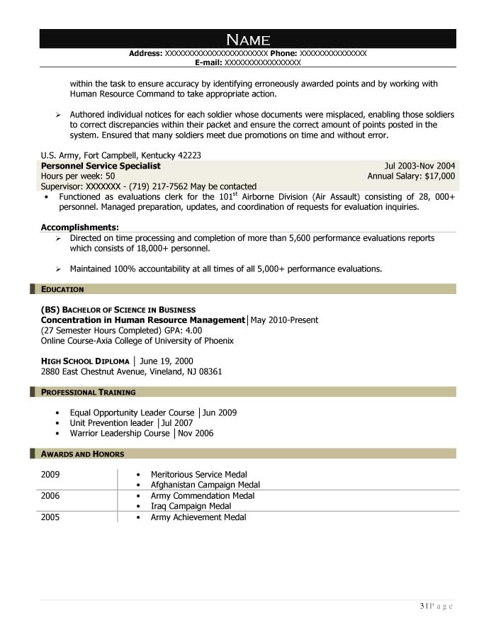 federal resume samples