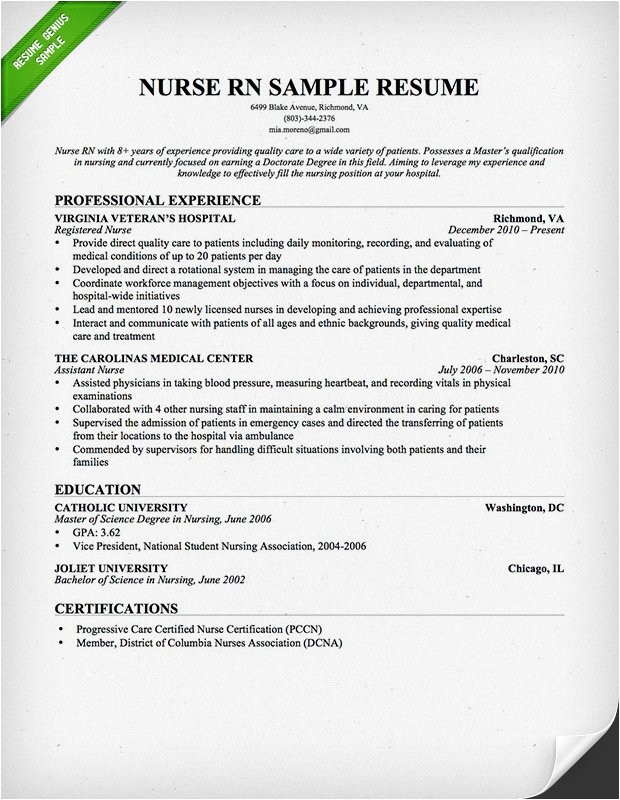 nursing resume example