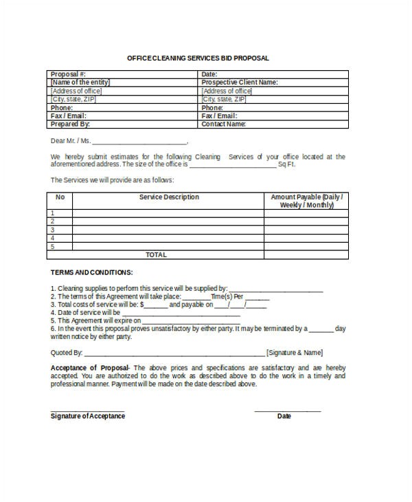 sample cleaning proposal form