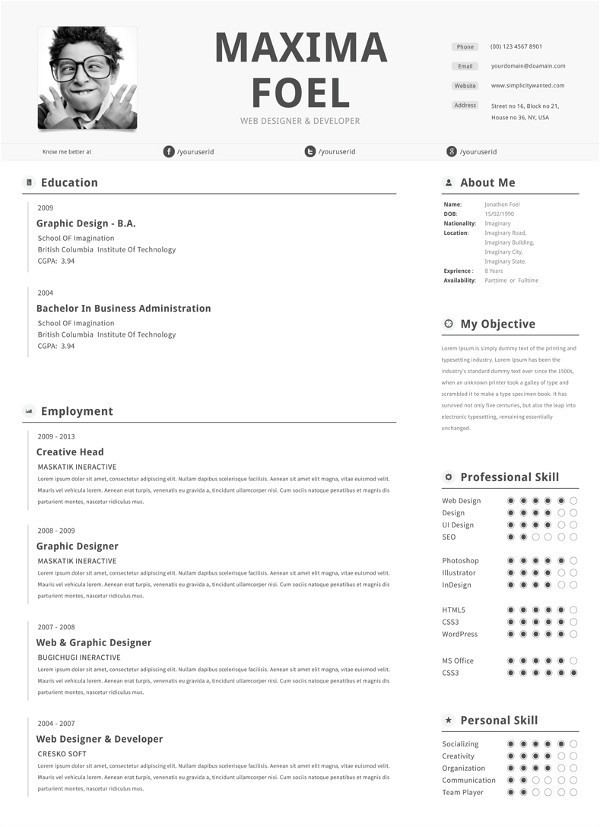 sample one page resume
