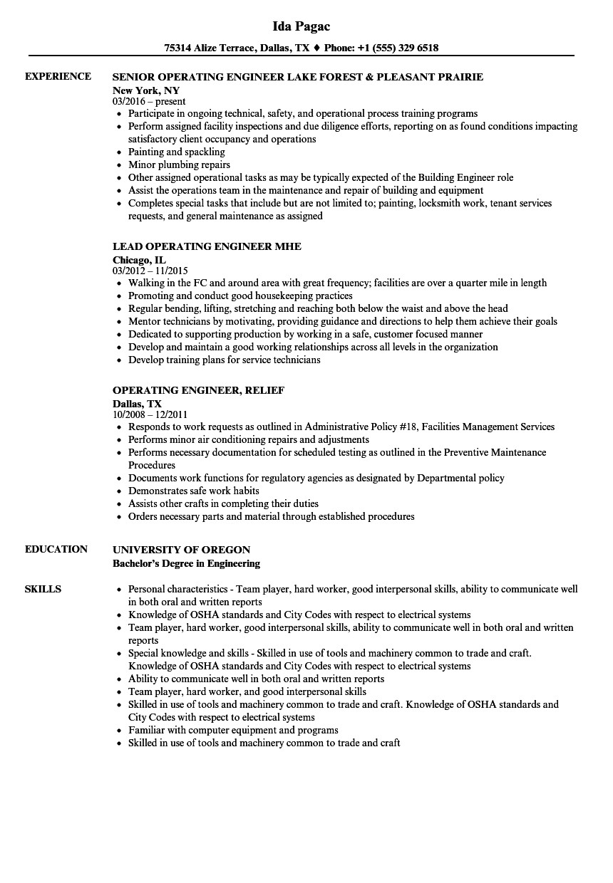 Operating Engineer Resume Sample Engineer Operating Resume Samples Velvet Jobs